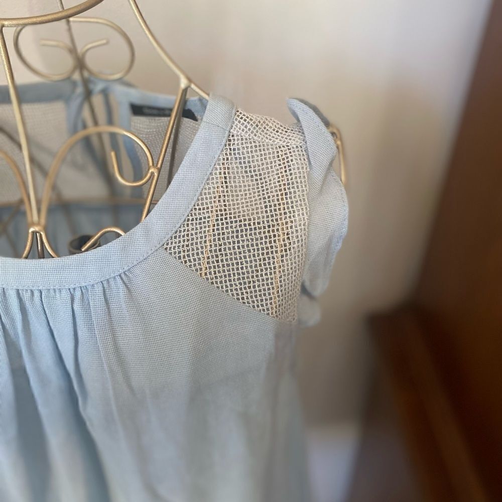 Doe & Rae Light Blue Mesh Yoke Ruffle Sleeve Top - Picture 13 of 13